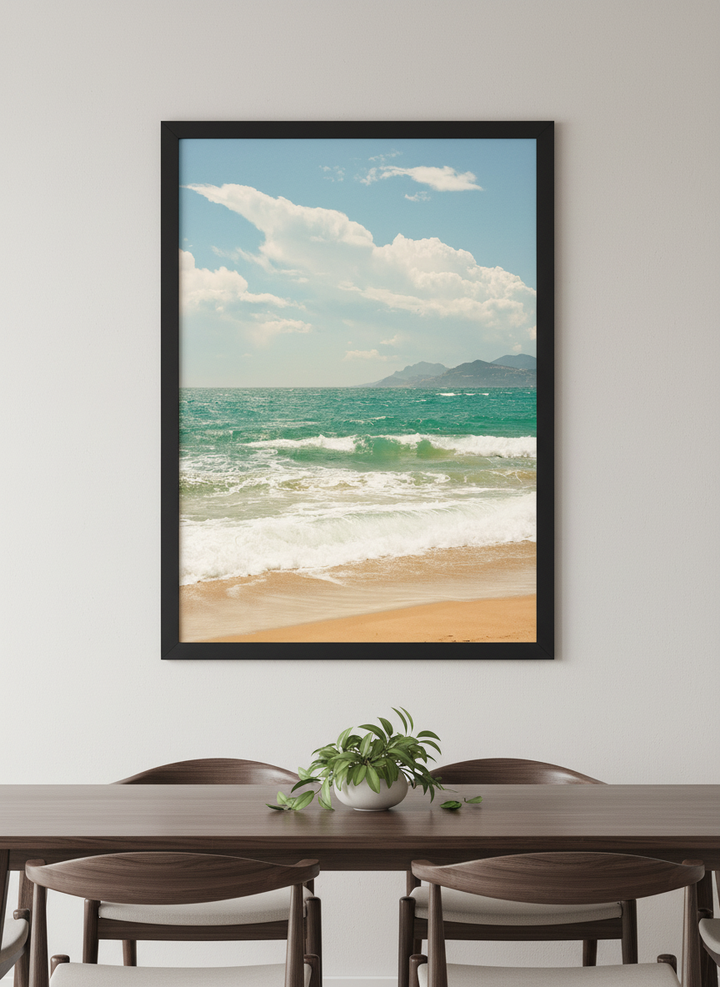 Wall art styled above a dining table in a contemporary home
