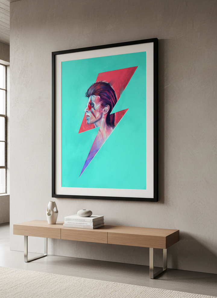 Monumental artwork centred on a feature wall in a luxe interior