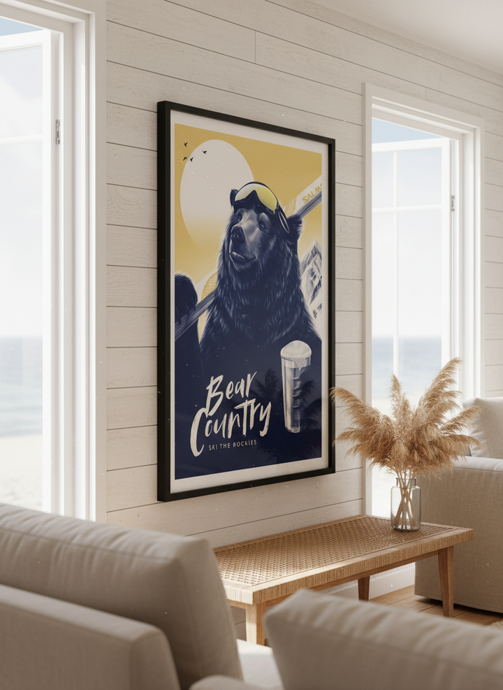 Neutral wall art displayed in a sunny coastal beach house