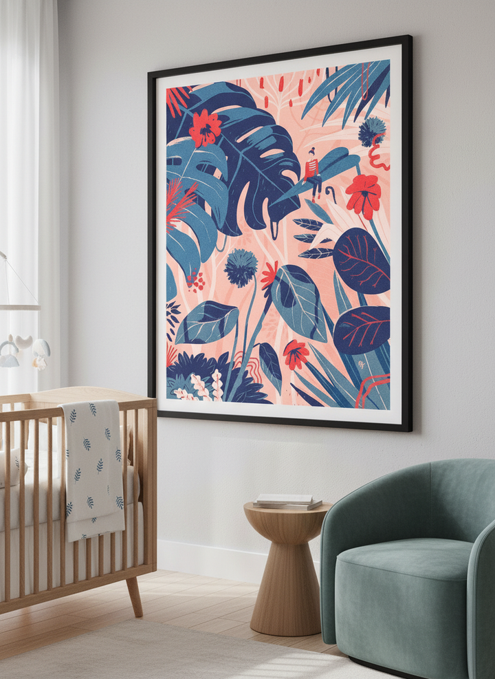 Soft neutral wall art styled in a serene nursery with pastel tones