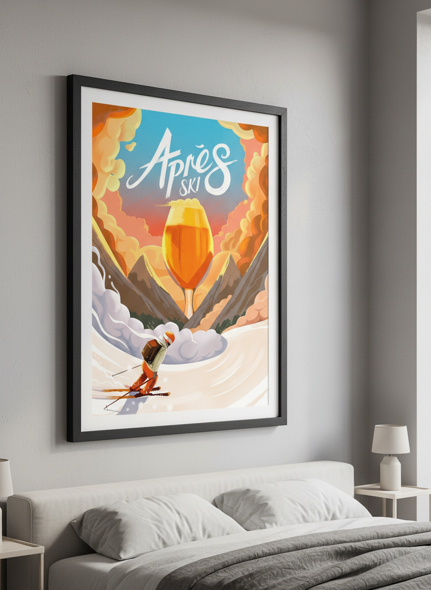 Minimalist artwork displayed in a calm, light-filled bedroom interior