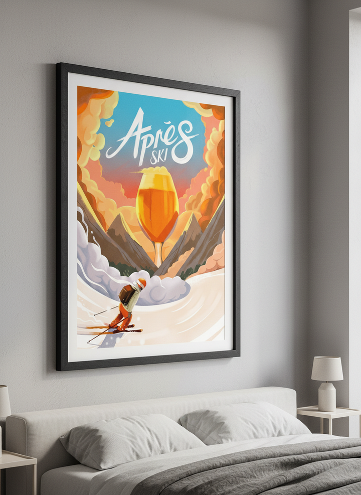 Minimalist artwork displayed in a calm, light-filled bedroom interior