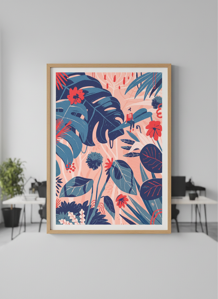 Contemporary wall art featured in a bright modern office workspace