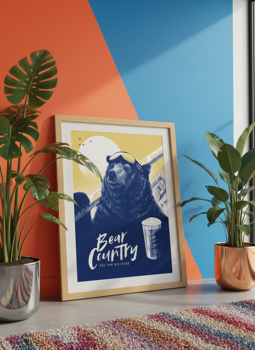 Bold wall art styled in a colourful, eclectic modern home