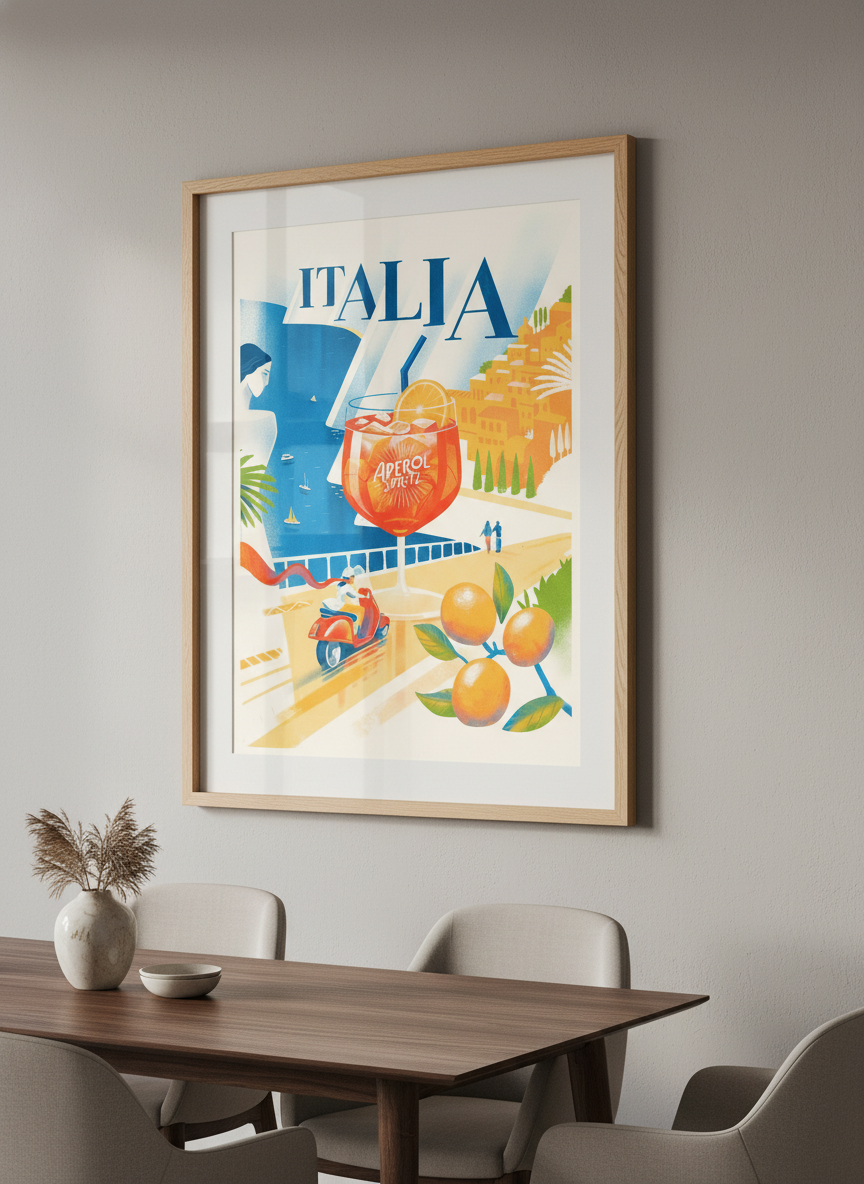 Wall art styled above a dining table in a contemporary home