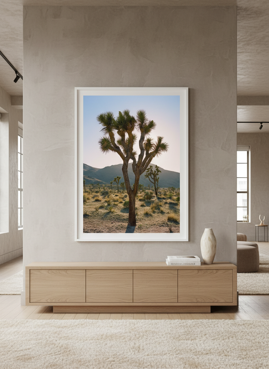 Monumental artwork centred on a feature wall in a luxe interior