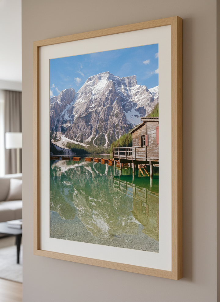 Modern wall art styled above a sofa in a neutral living room