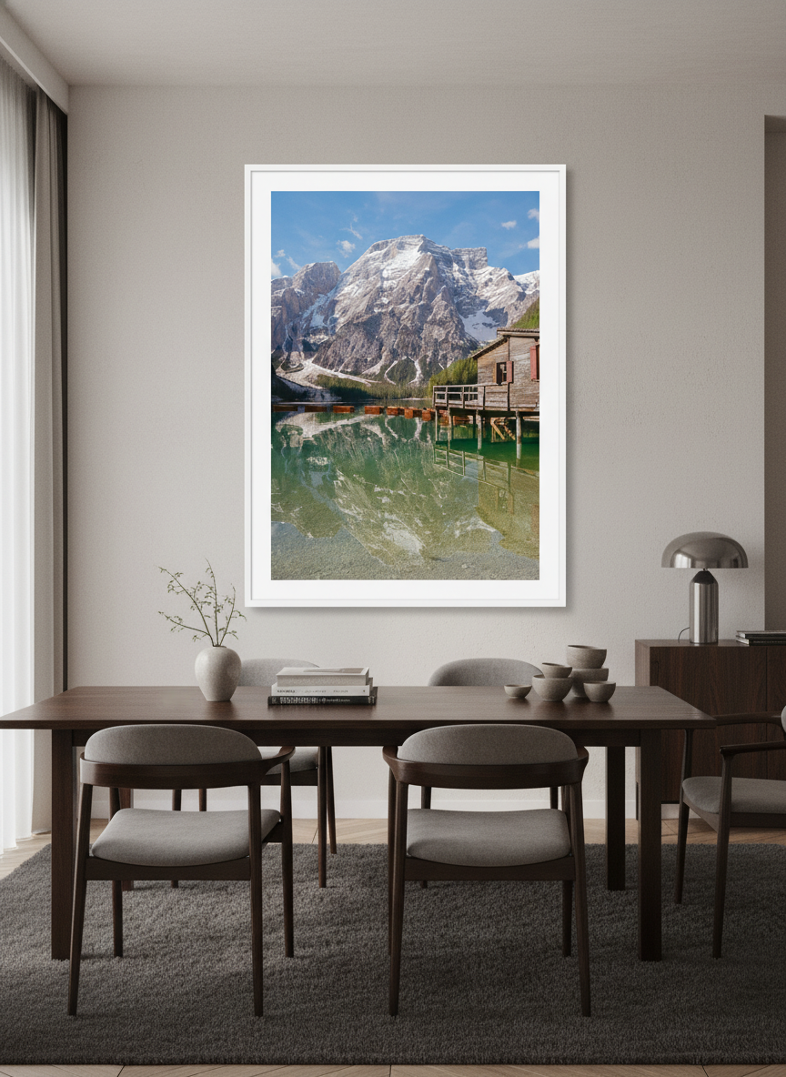Monumental artwork centred on a feature wall in a luxe interior