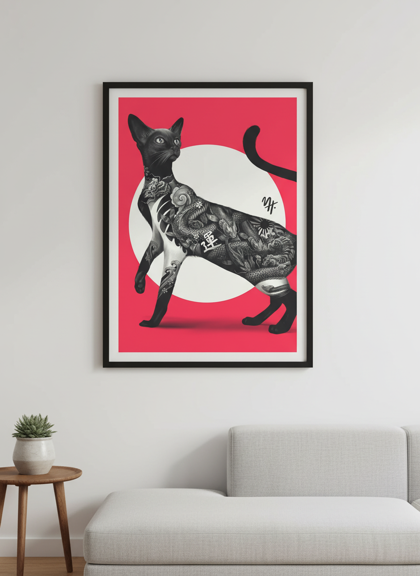 Modern wall art styled above a sofa in a neutral living room