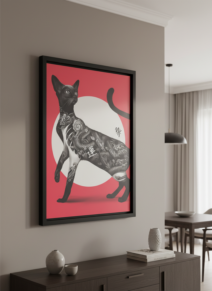 Wall art styled above a dining table in a contemporary home