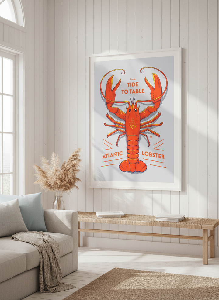 Neutral wall art displayed in a sunny coastal beach house