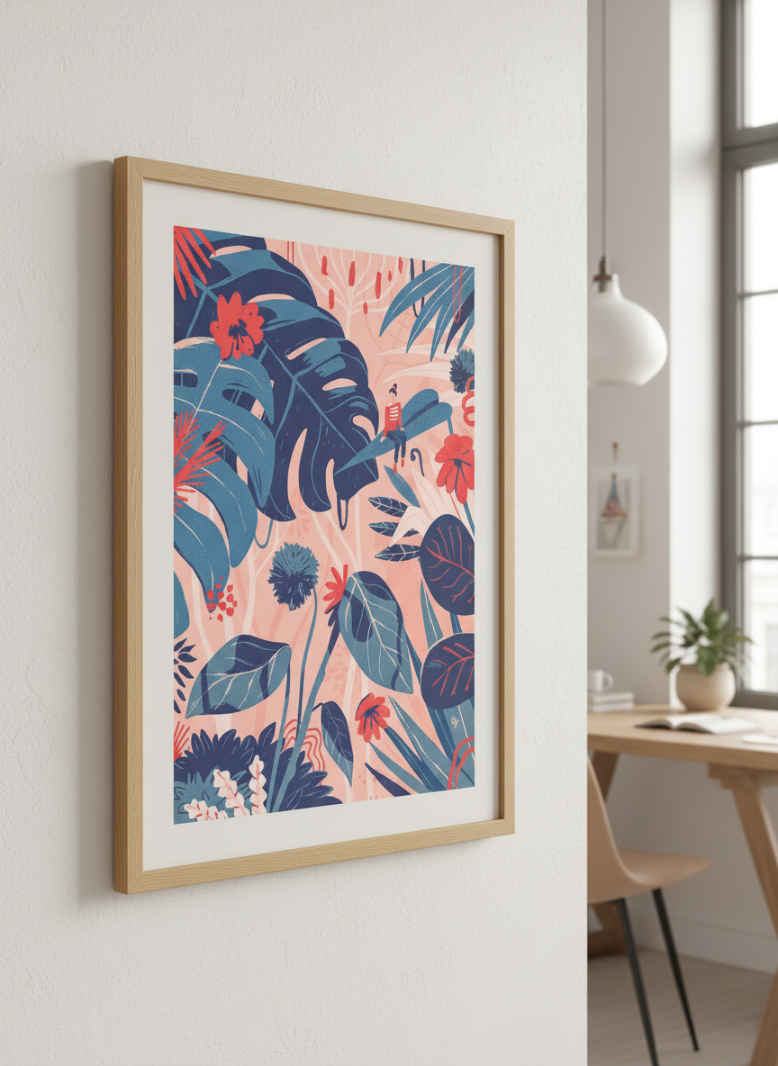 Contemporary wall art featured in a bright modern office workspace