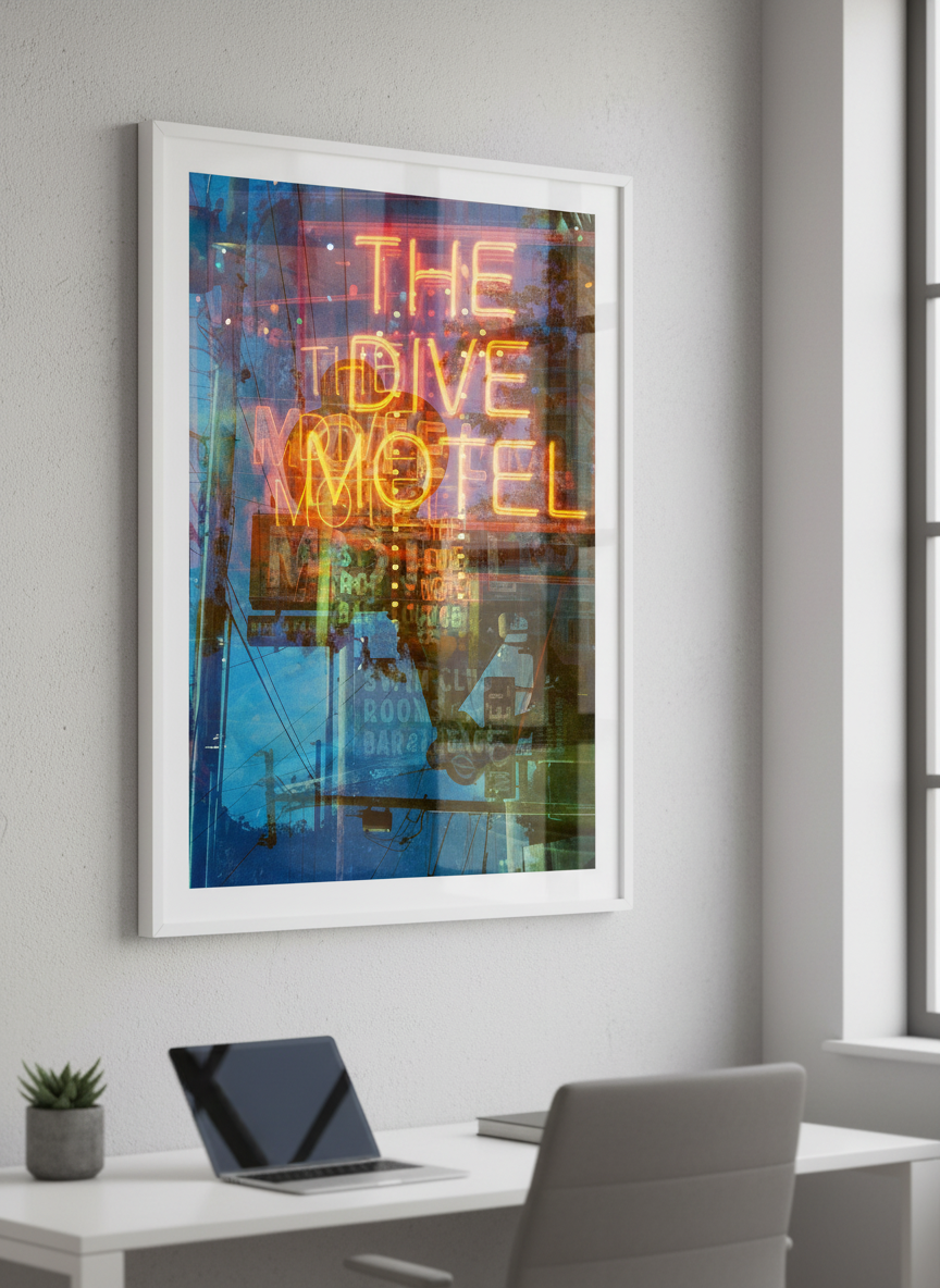 Contemporary wall art featured in a bright modern office workspace