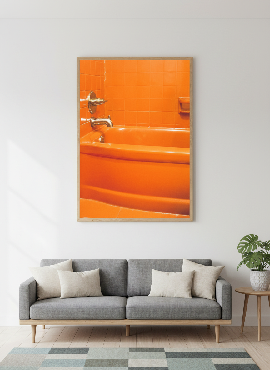 Modern wall art styled above a sofa in a neutral living room