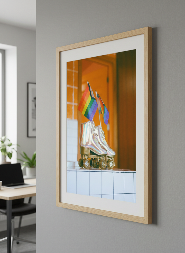 Contemporary wall art featured in a bright modern office workspace