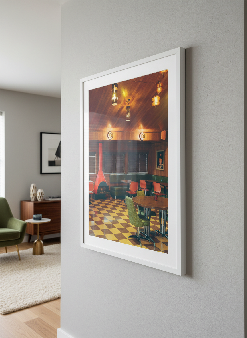 Modern wall art styled above a sofa in a neutral living room