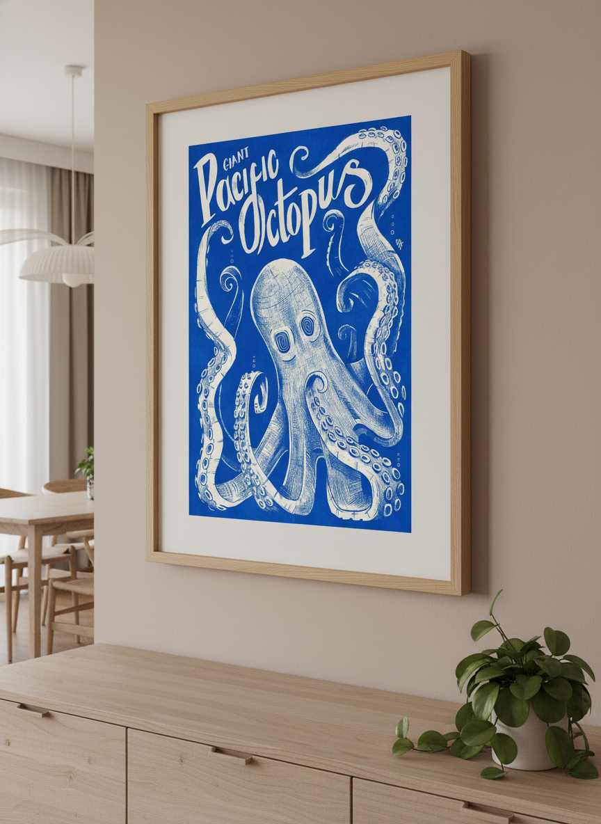 Wall art styled above a dining table in a contemporary home