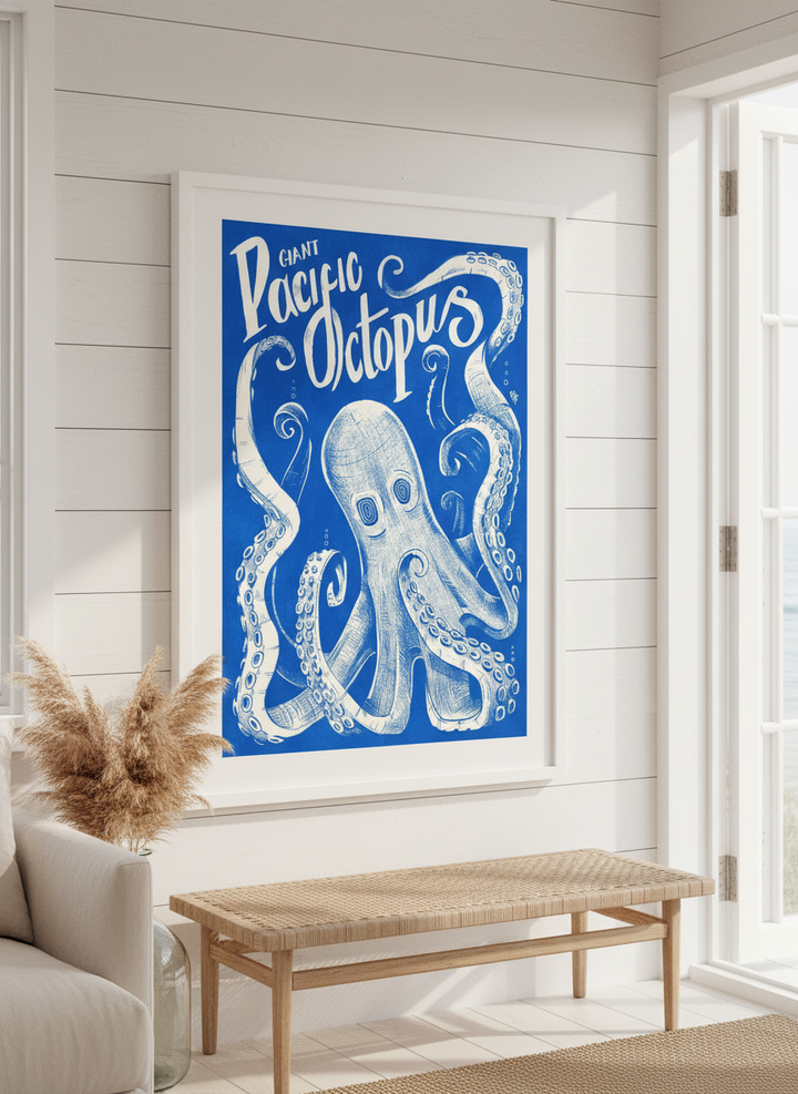Neutral wall art displayed in a sunny coastal beach house