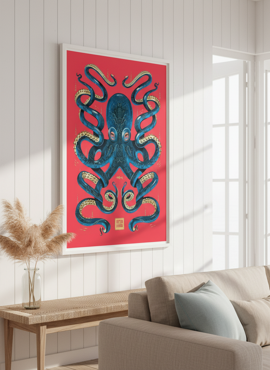 Neutral wall art displayed in a sunny coastal beach house