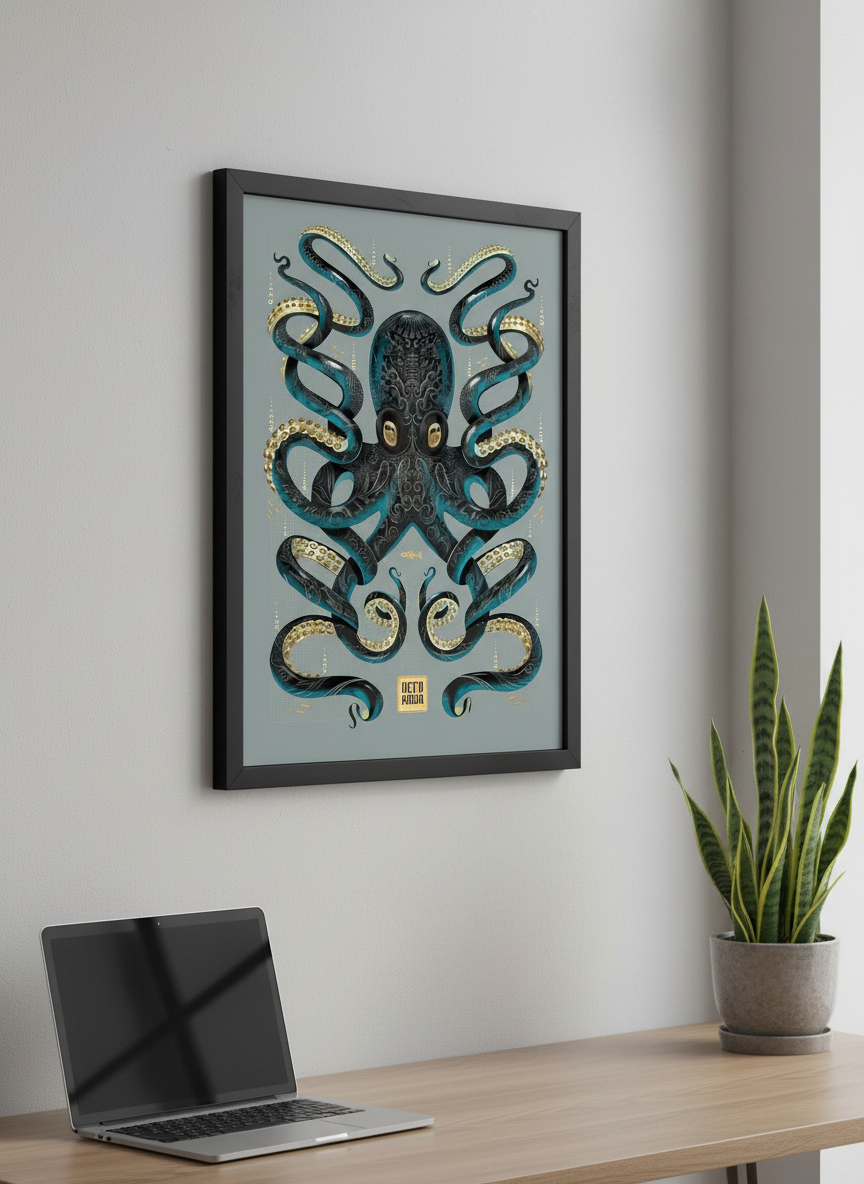 Contemporary wall art featured in a bright modern office workspace