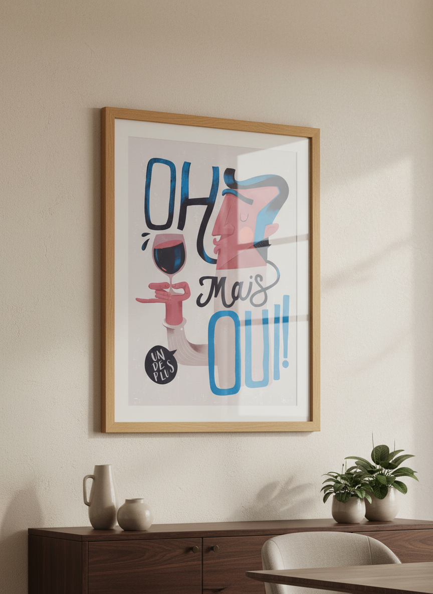 Wall art styled above a dining table in a contemporary home