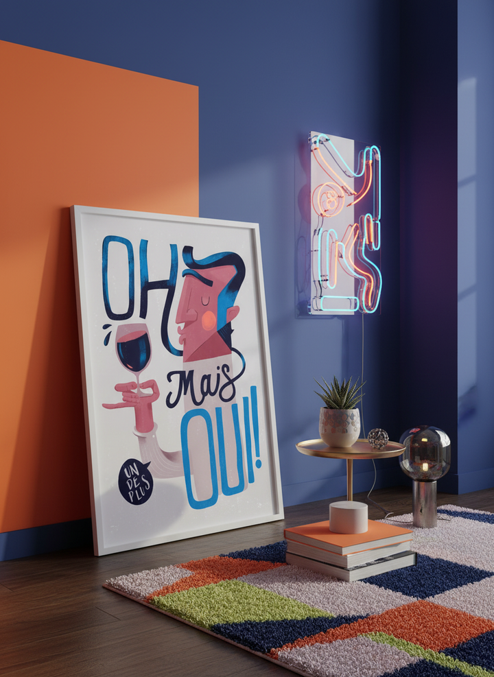 Bold wall art styled in a colourful, eclectic modern home