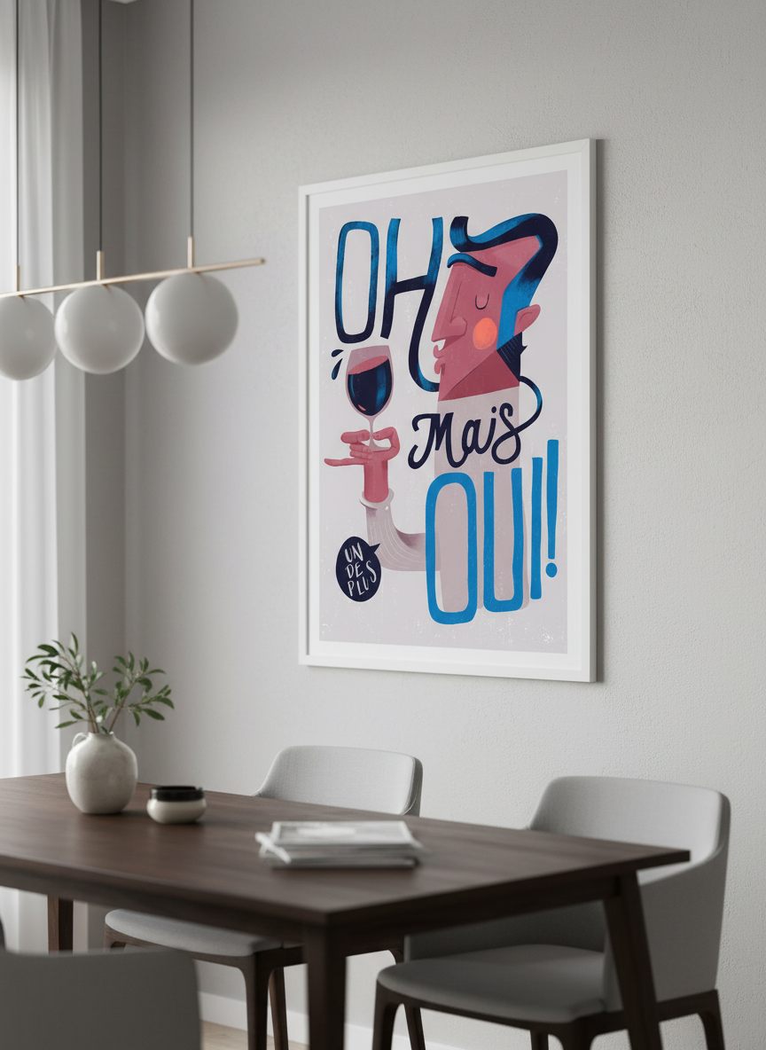 Wall art styled above a dining table in a contemporary home