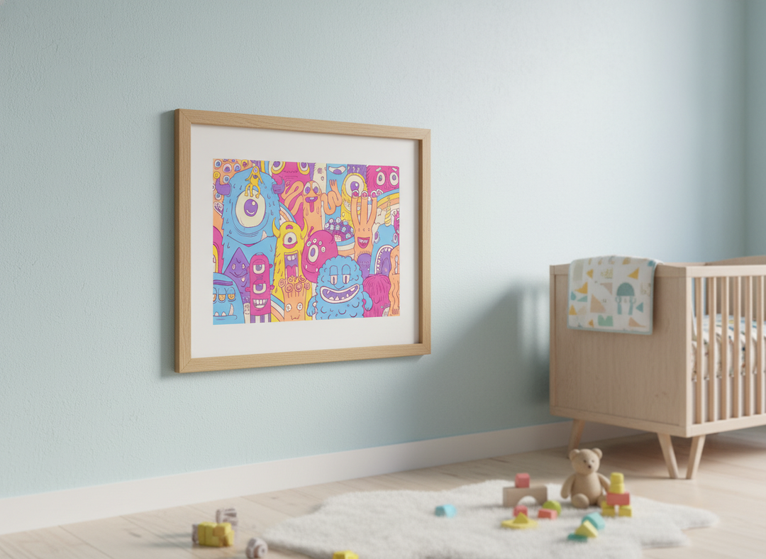 Soft neutral wall art styled in a serene nursery with pastel tones