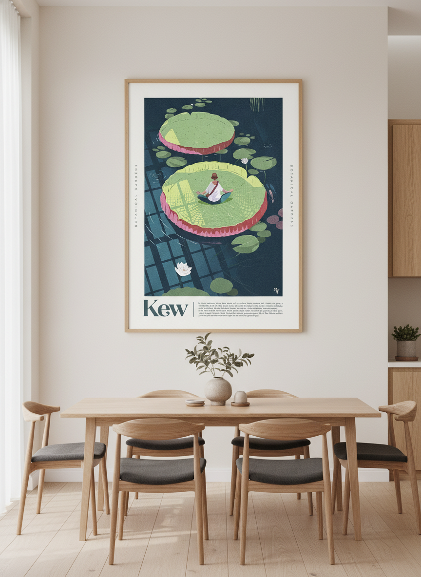 Wall art styled above a dining table in a contemporary home