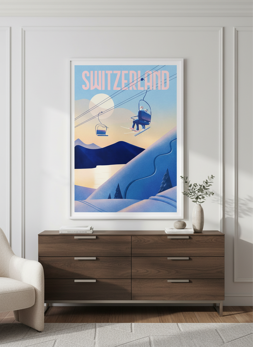 Monumental artwork centred on a feature wall in a luxe interior