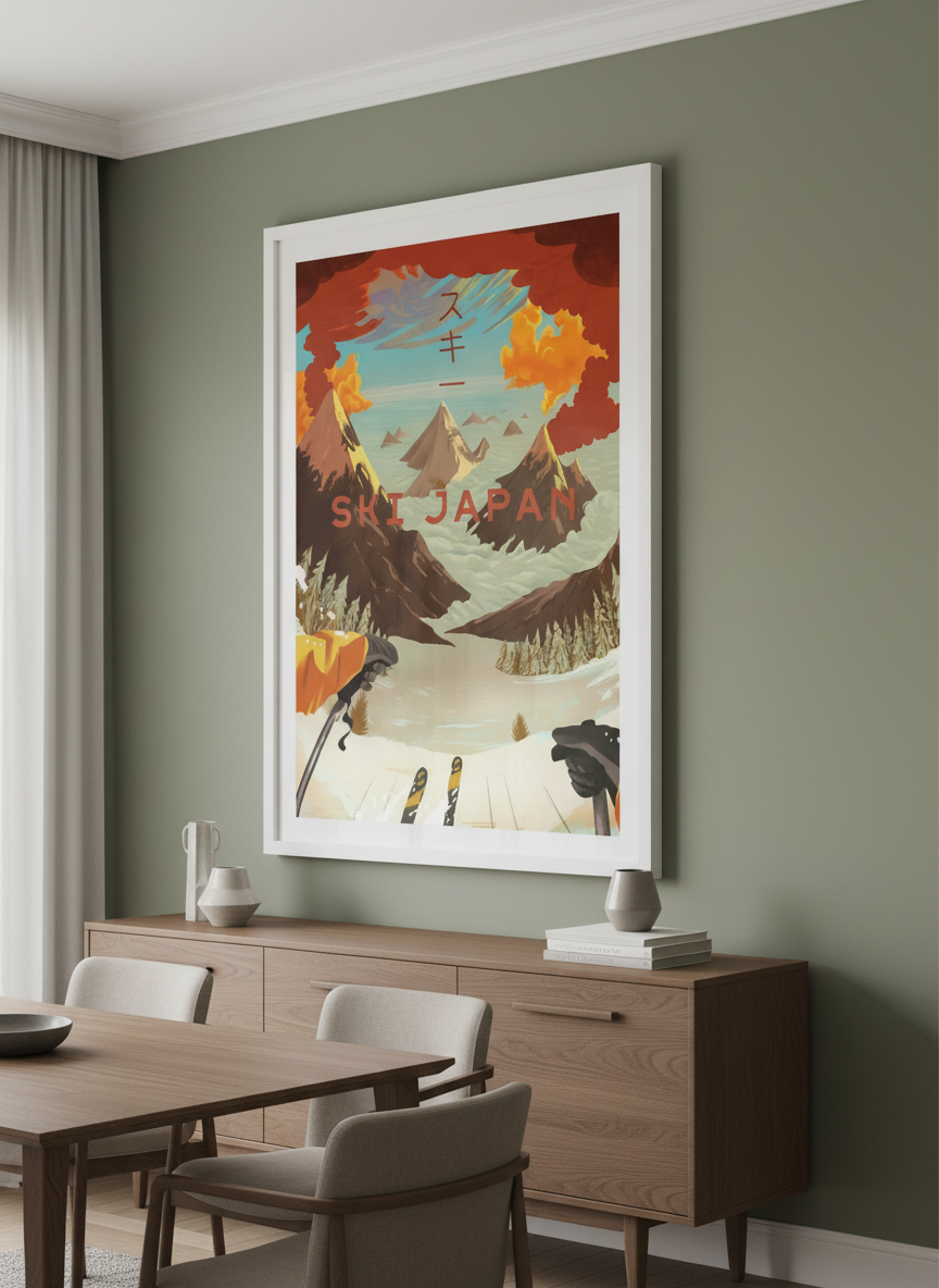 Wall art styled above a dining table in a contemporary home