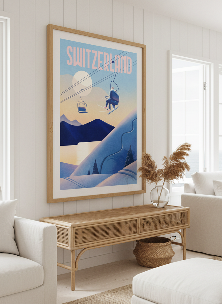 Neutral wall art displayed in a sunny coastal beach house
