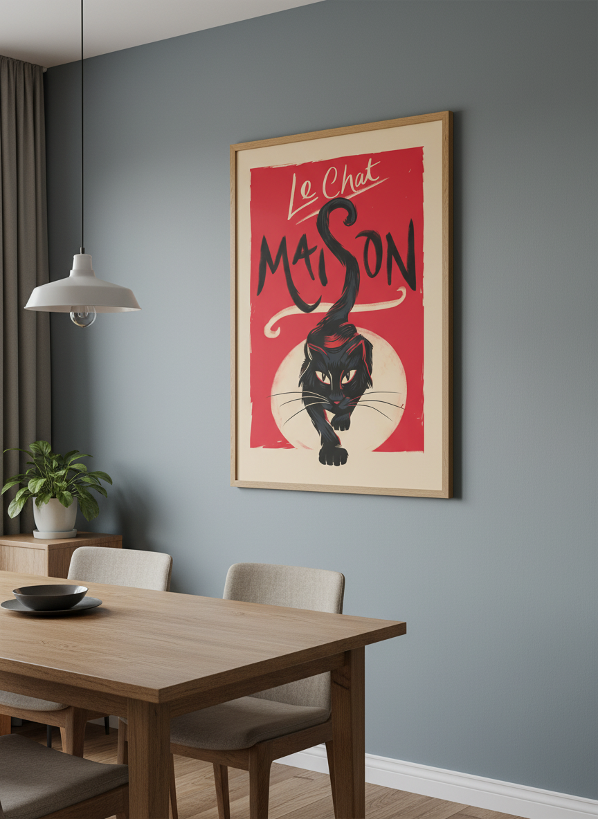 Wall art styled above a dining table in a contemporary home