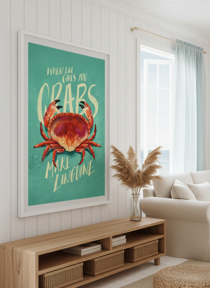 Neutral wall art displayed in a sunny coastal beach house