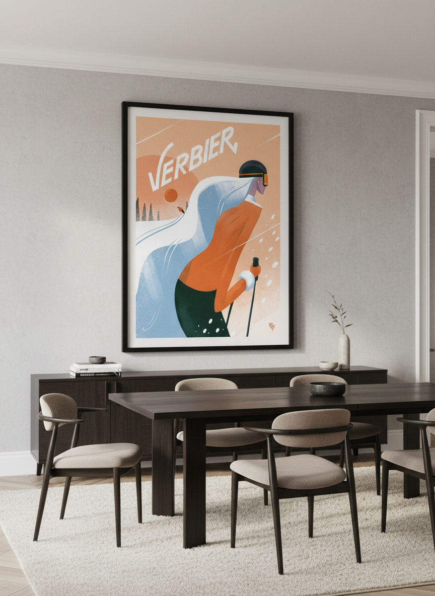 Monumental artwork centred on a feature wall in a luxe interior