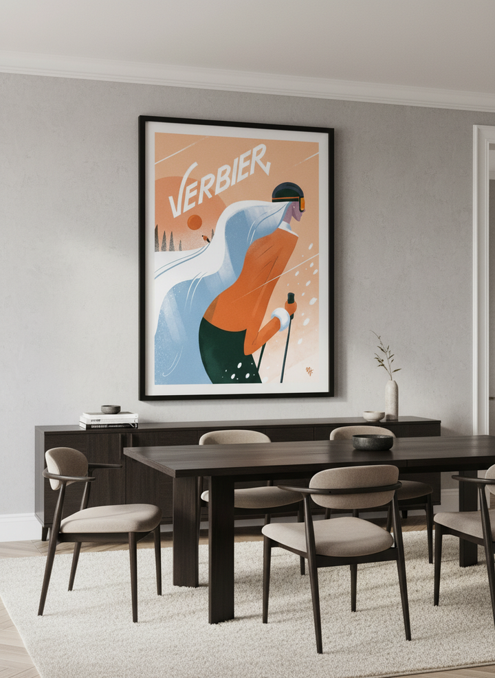 Monumental artwork centred on a feature wall in a luxe interior