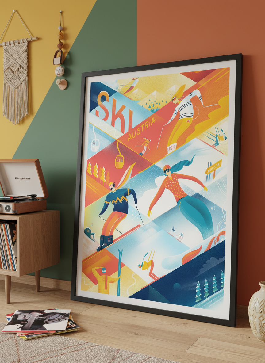 Bold wall art styled in a colourful, eclectic modern home
