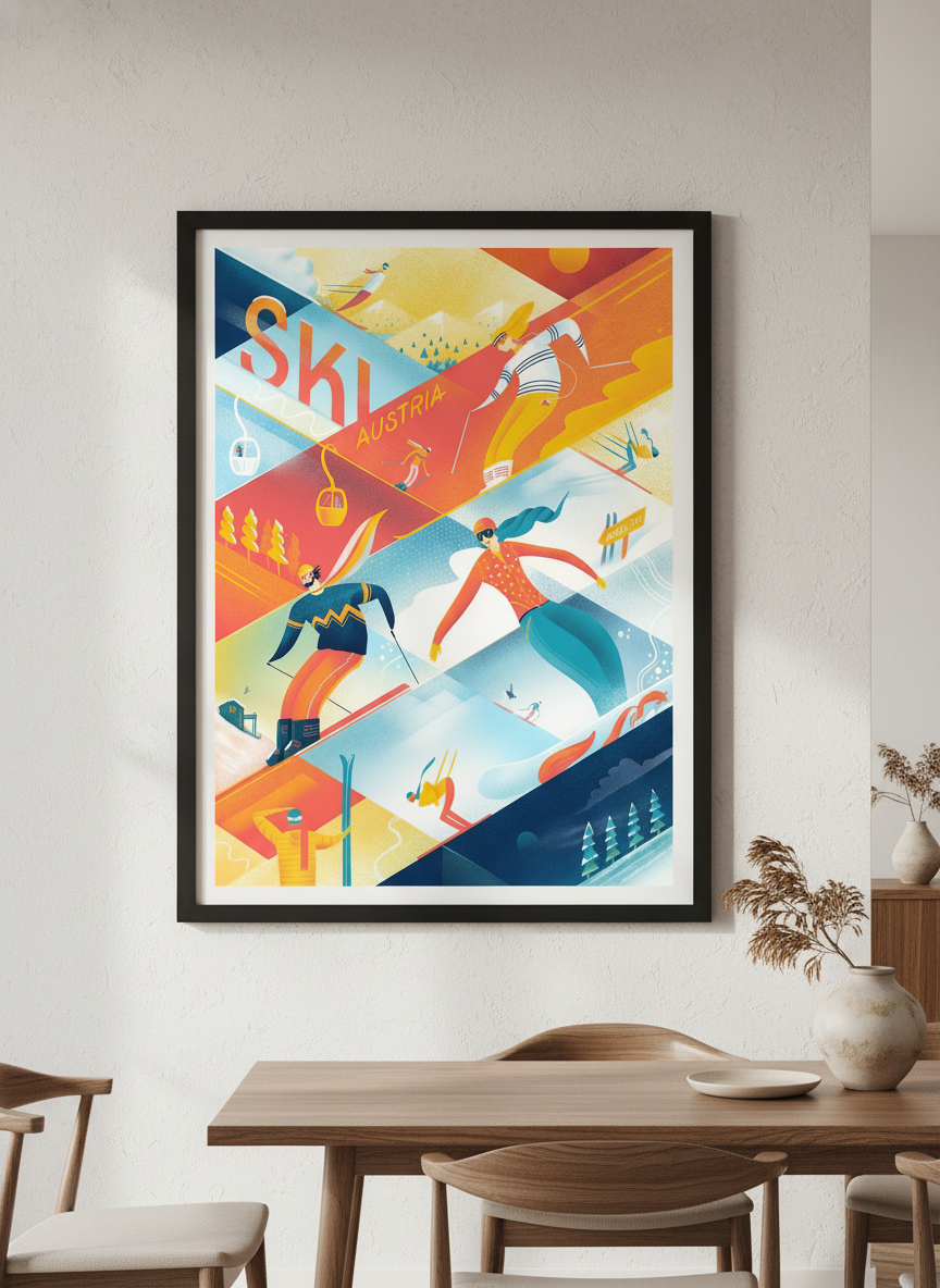 Wall art styled above a dining table in a contemporary home