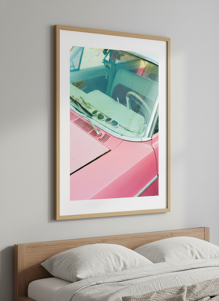 Minimalist artwork displayed in a calm, light-filled bedroom interior