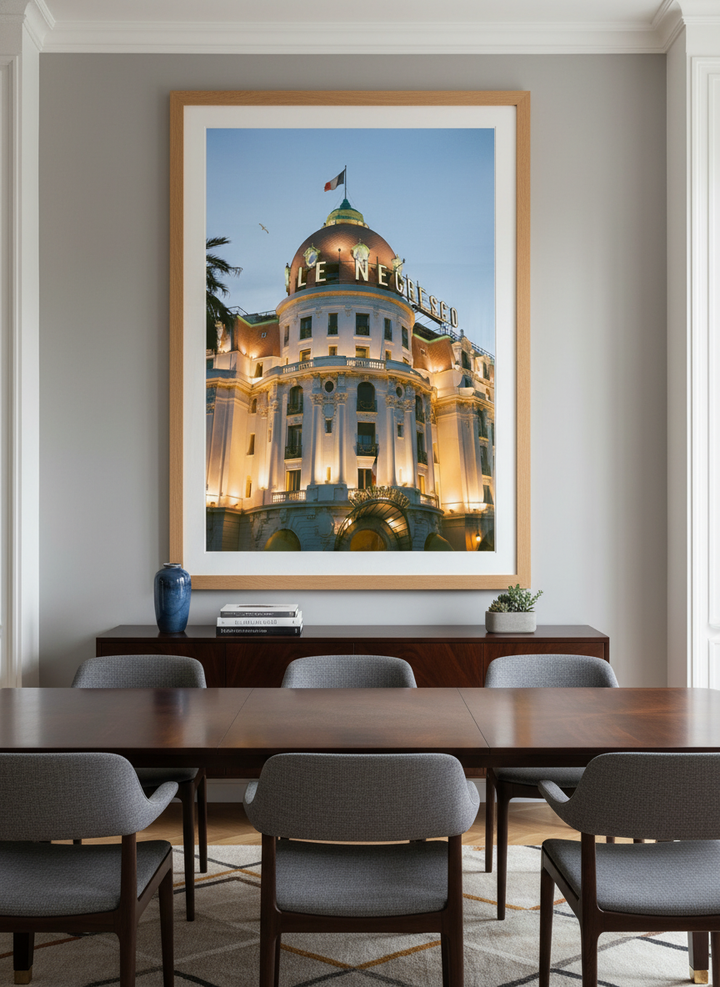 Monumental artwork centred on a feature wall in a luxe interior