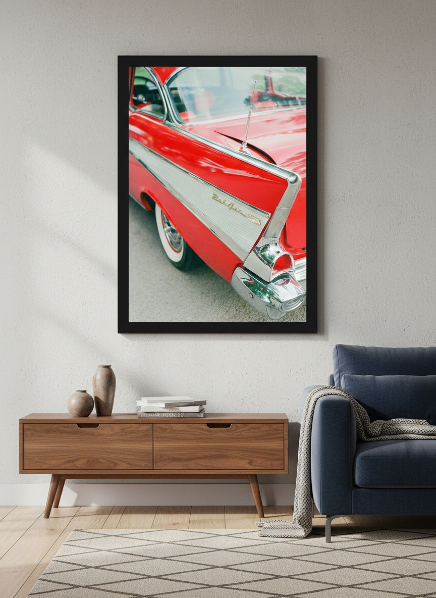 Modern wall art styled above a sofa in a neutral living room