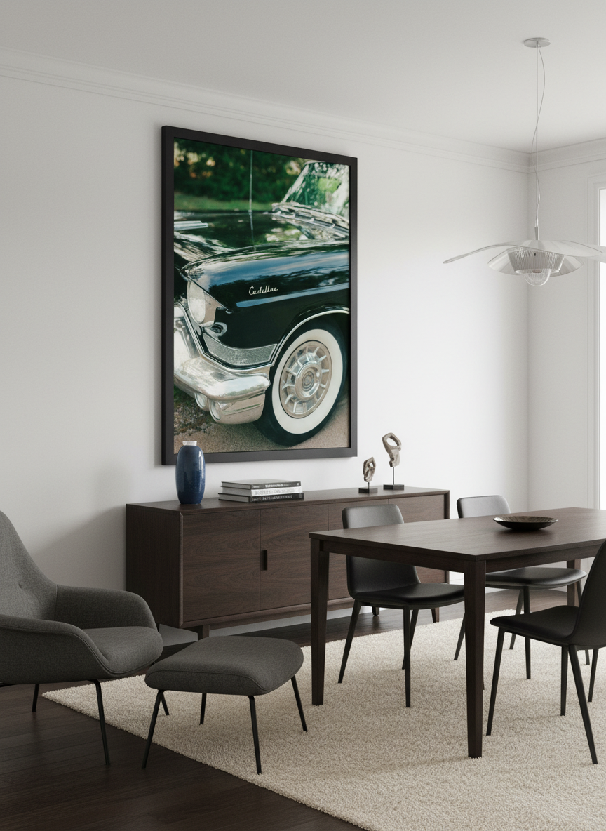 Monumental artwork centred on a feature wall in a luxe interior