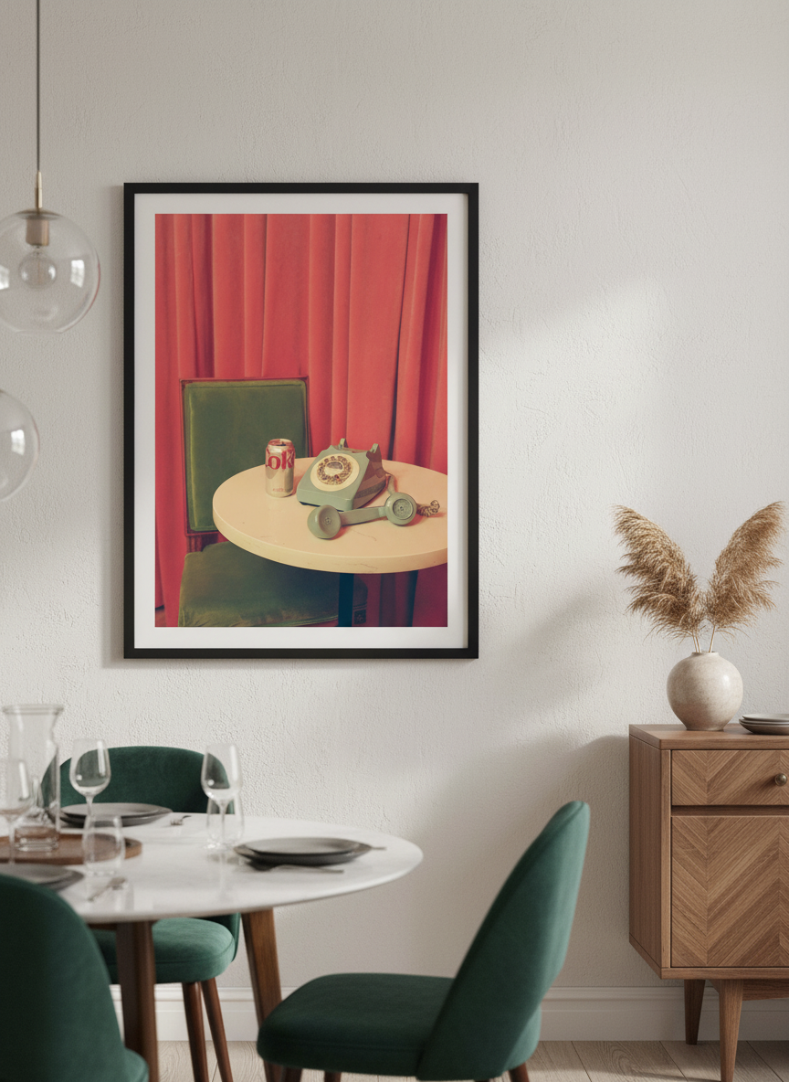 Wall art styled above a dining table in a contemporary home