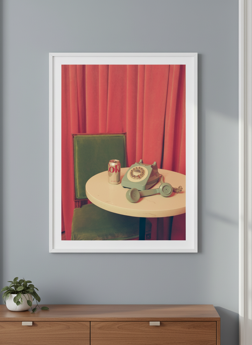Minimalist artwork displayed in a calm, light-filled bedroom interior