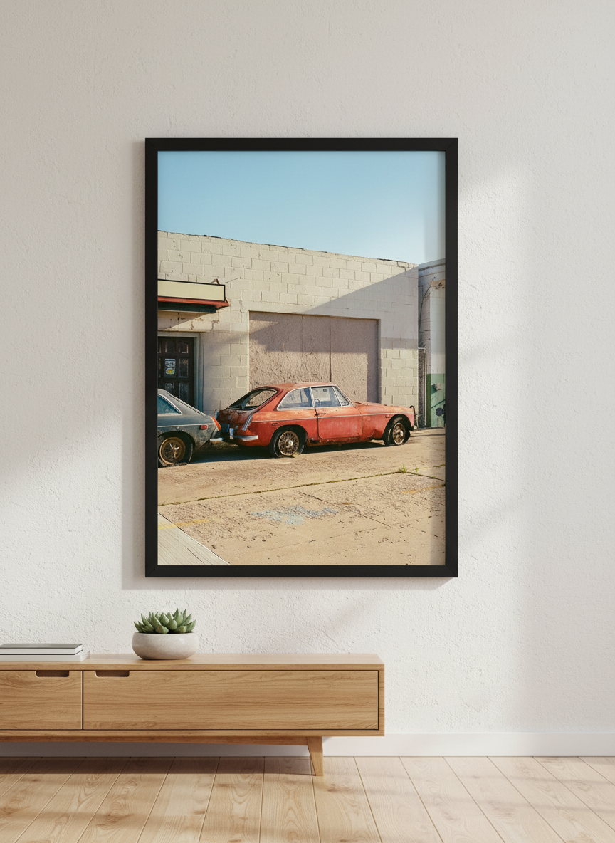 Modern wall art styled above a sofa in a neutral living room