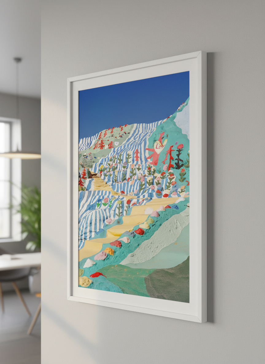 Contemporary wall art featured in a bright modern office workspace