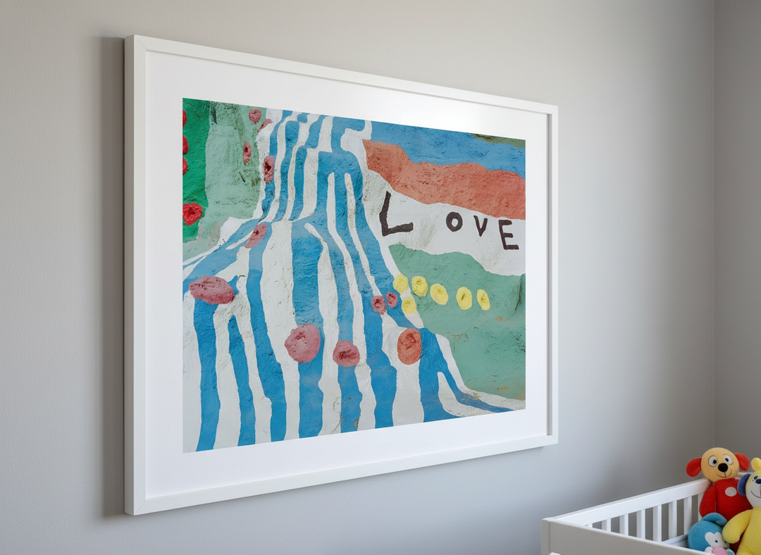 Soft neutral wall art styled in a serene nursery with pastel tones