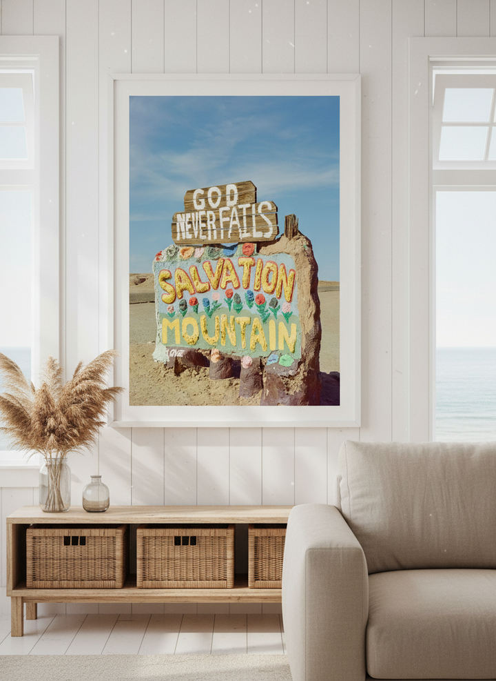 Neutral wall art displayed in a sunny coastal beach house