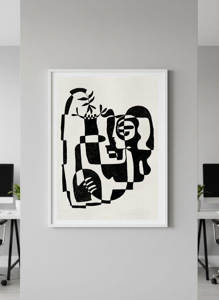 Contemporary wall art featured in a bright modern office workspace