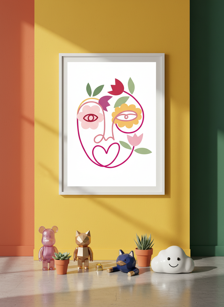 Bold wall art styled in a colourful, eclectic modern home